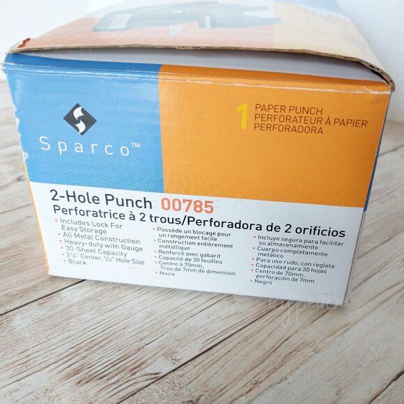 Sparco Paper Punch Two Hole Black 00785 Metal 30 Sheet Capacity ¼” Hole Size - Picture 7 of 11